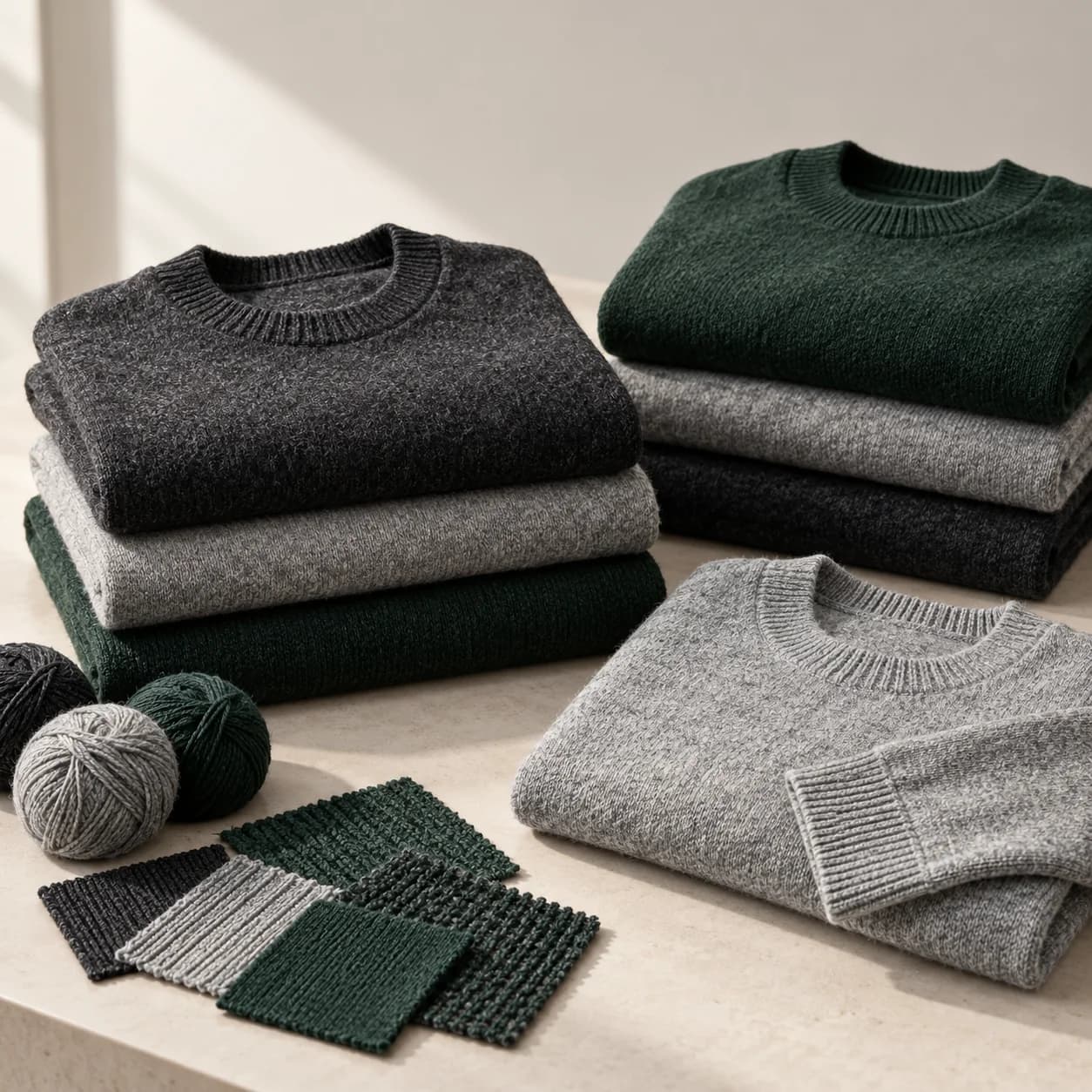 Folded custom crewneck sweaters and fleece knits for OEM menswear