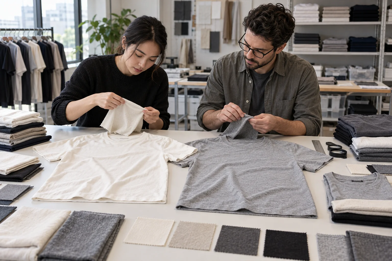 Plan the Best T-Shirt Fabric Mix: Compare handfeel and opacity; Review shrinkage and recovery; Test fabric for planned printing