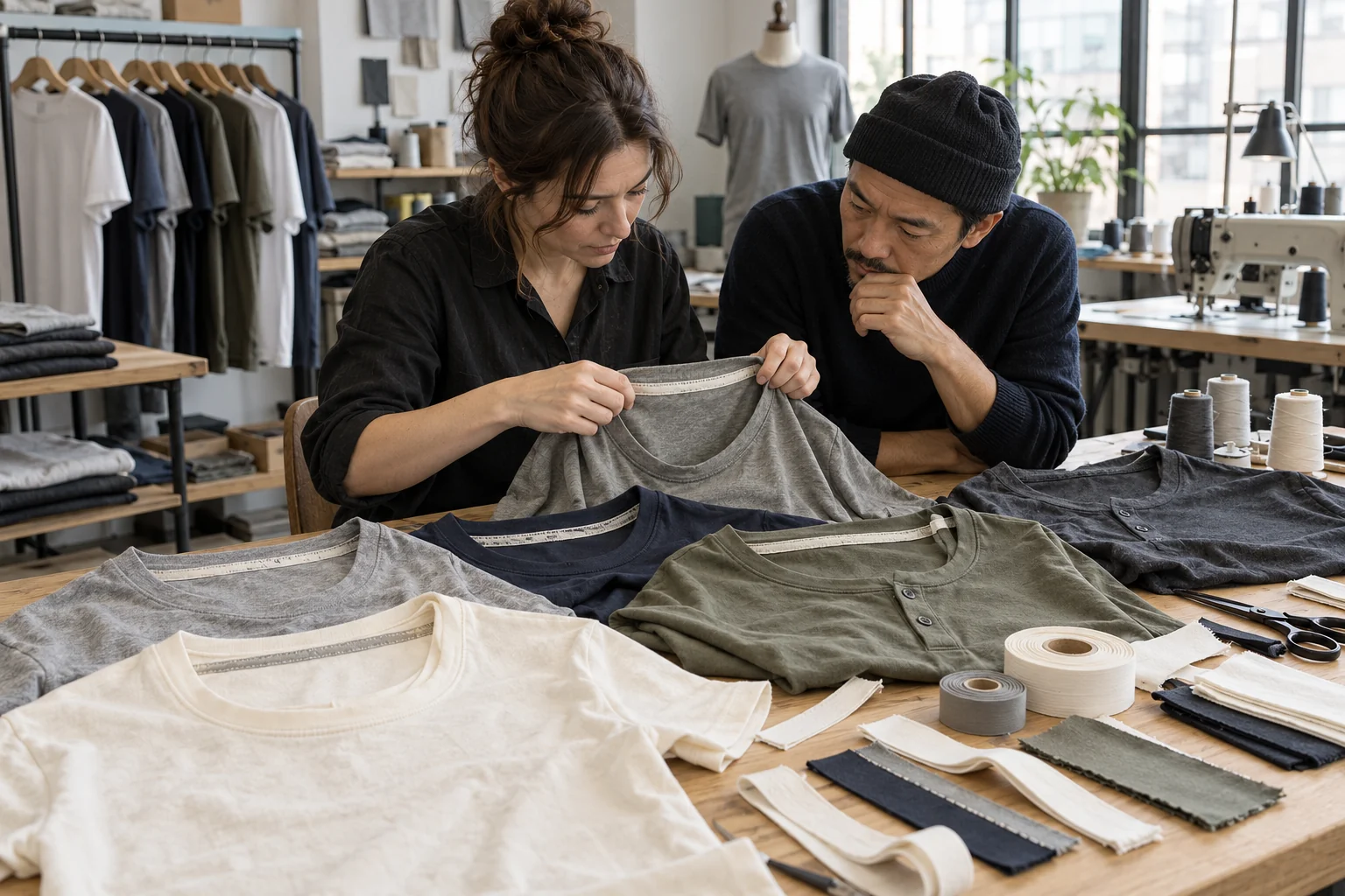 Plan a Neck Tape Construction Check: Display several neckline types; Show tape and seam coverage; Check stretch and shade match