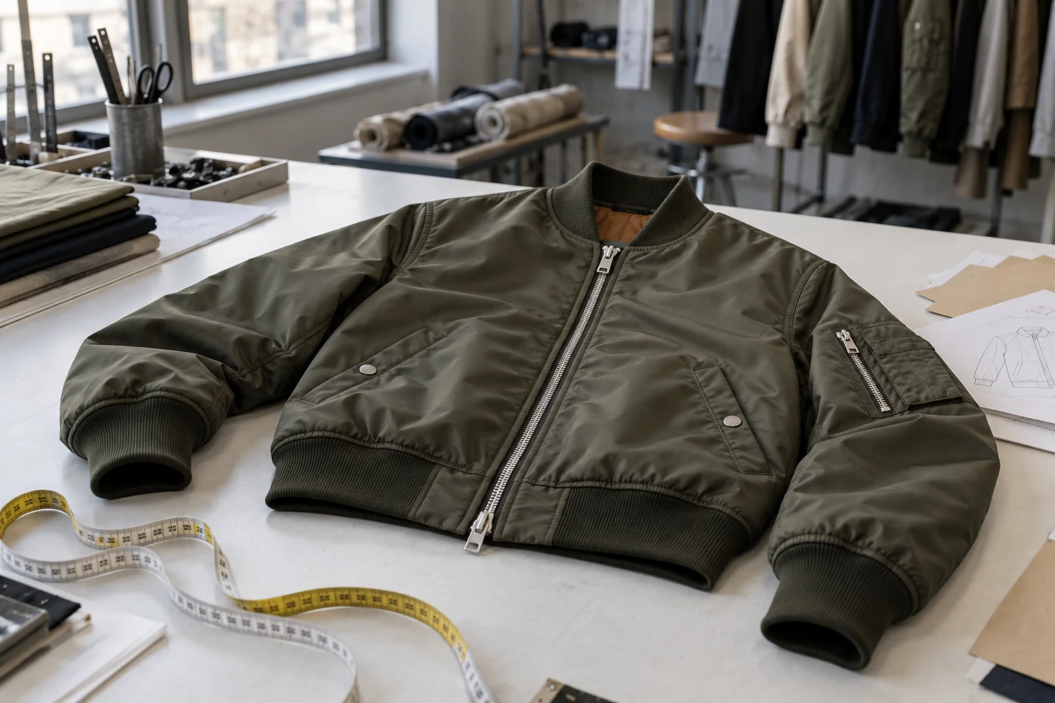 Connect the bomber brief to bulk approval: Define silhouette and material system; Validate fit, hardware, and decoration; Approve references and release bulk