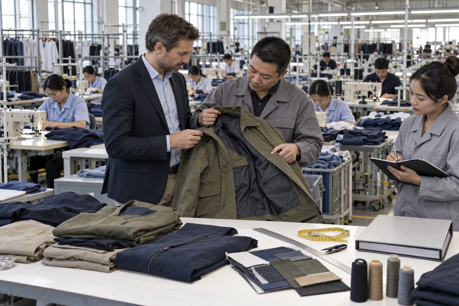 Plan a Garment Factory Evaluation: Show an active cut-and-sew production floor; Inspect workmanship at a quality station; Include capability and compliance cues