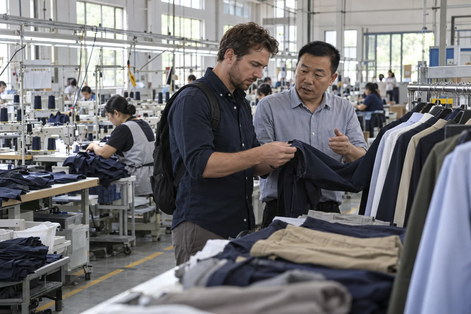 Plan a China Factory Vetting Walkthrough: Review relevant menswear samples; Inspect machinery and sewing quality; Discuss capacity with the factory manager