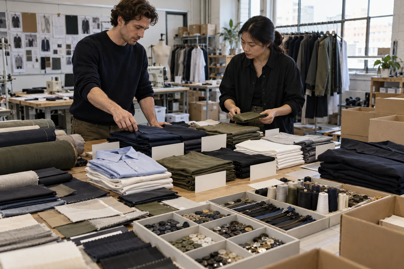 Plan a Small Order Allocation Table: Group garments by color and size; Show compact materials and sample pieces; Suggest consolidation before bulk cutting