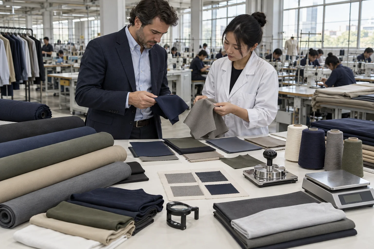 Plan a Menswear Fabric Specification Review: Compare weight and composition; Assess weave and handfeel; Review shrinkage test pieces