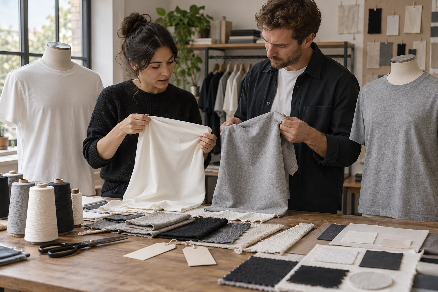 Test Jersey and Interlock Before Approval: Compare weight, opacity, and structure; Test stretch, drape, and decoration; Approve fabric with a finished sample
