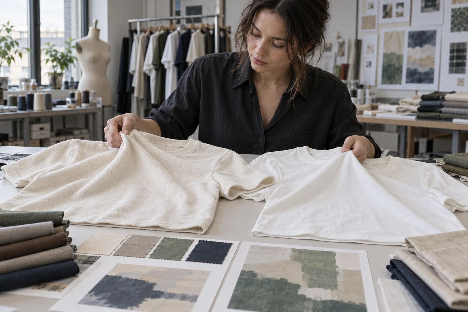 Plan a T-Shirt Surface Finish Review: Compare soft and crisp surfaces; Include simple print tests; Assess color and drape